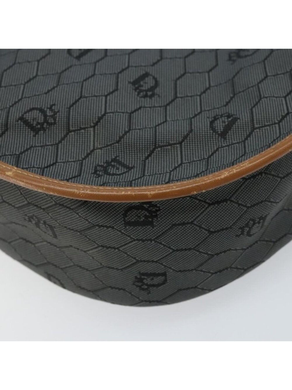 Authentic Christian Dior Honeycomb Canvas Shoulder Bag Black Gold - Picture 8 of 16